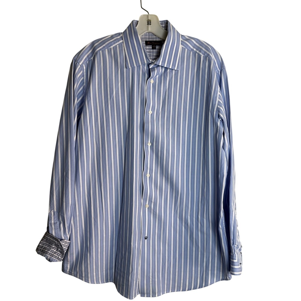 Ben Sherman‎ Men's L Striped Dress Shirt Contrast Check Collar Cuff Mod Retro